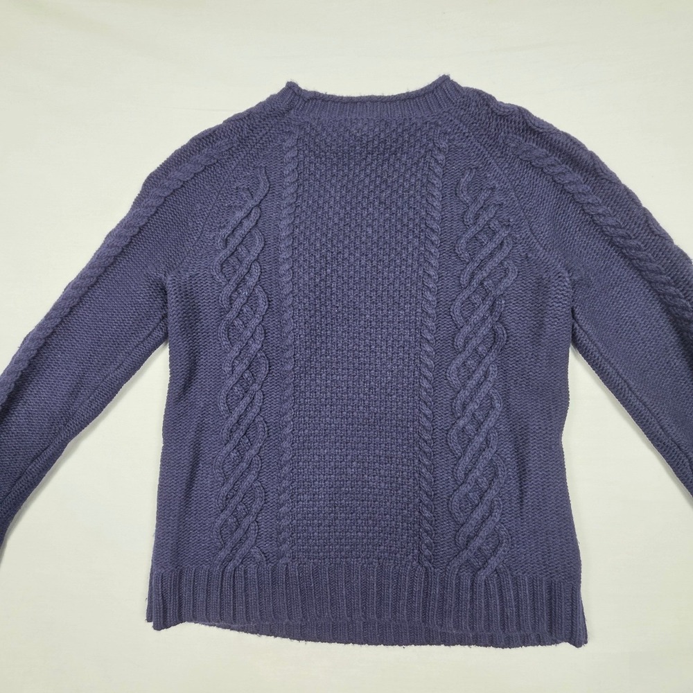 J.Crew Factory Sweater Womens‎ Medium Merino Wool Navy Blue Beaded Cable Knit - Picture 10 of 16